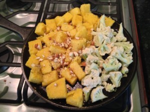 add cauliflower and almonds to the gnocchi