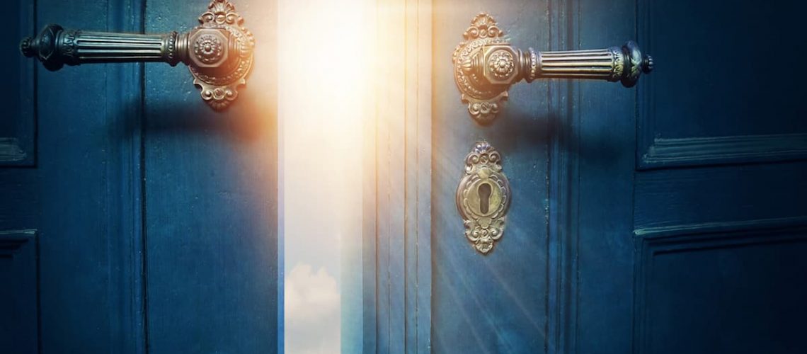 Open blue door and sunshine